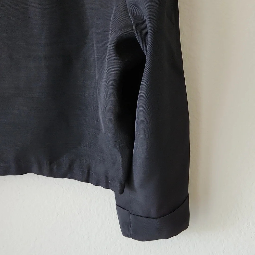Black bolero jacket Sz M cropped open front loop detail shrug office cocktails